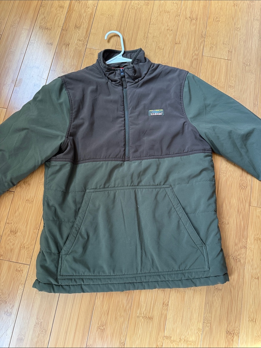 L. L. Bean Men’s Two-Tone Olive Green & Dark Brown Pullover light Puffer